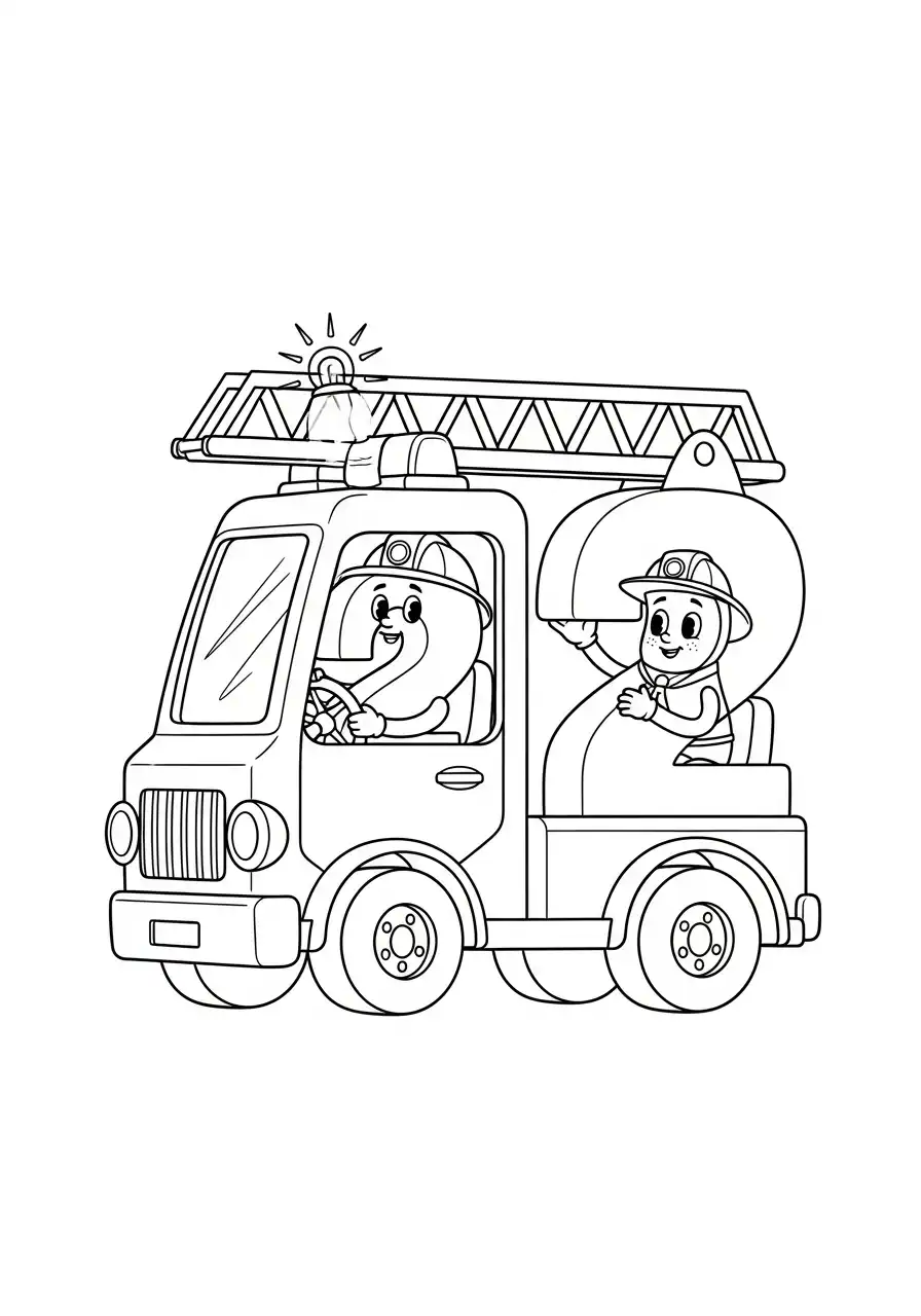 twee cijfers in de brandweerauto kleurplaat