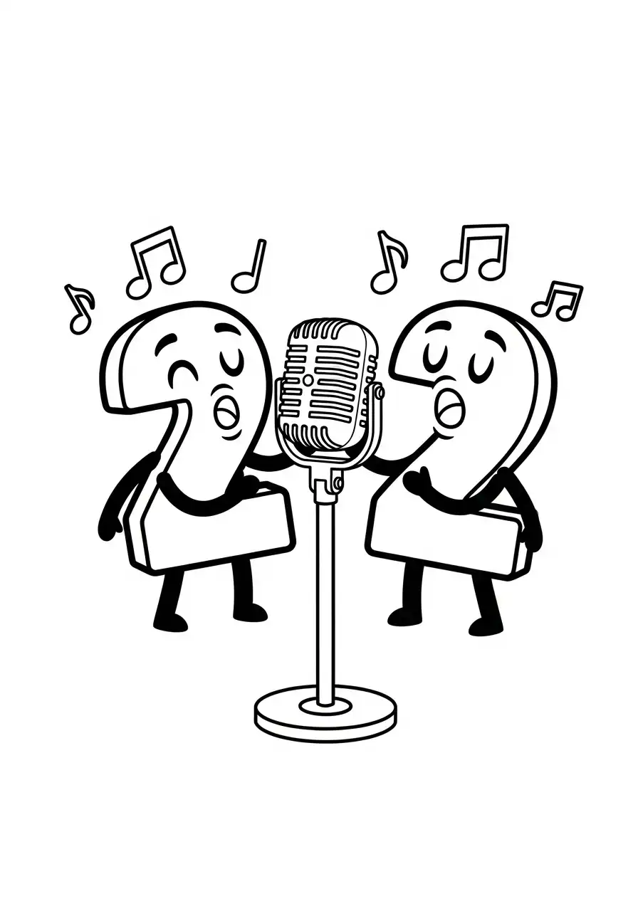 twee cijfers zingen duet microfoon kleurplaat