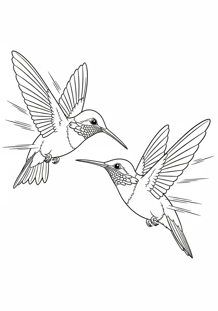 twee vliegende kolibries samen kleurplaat