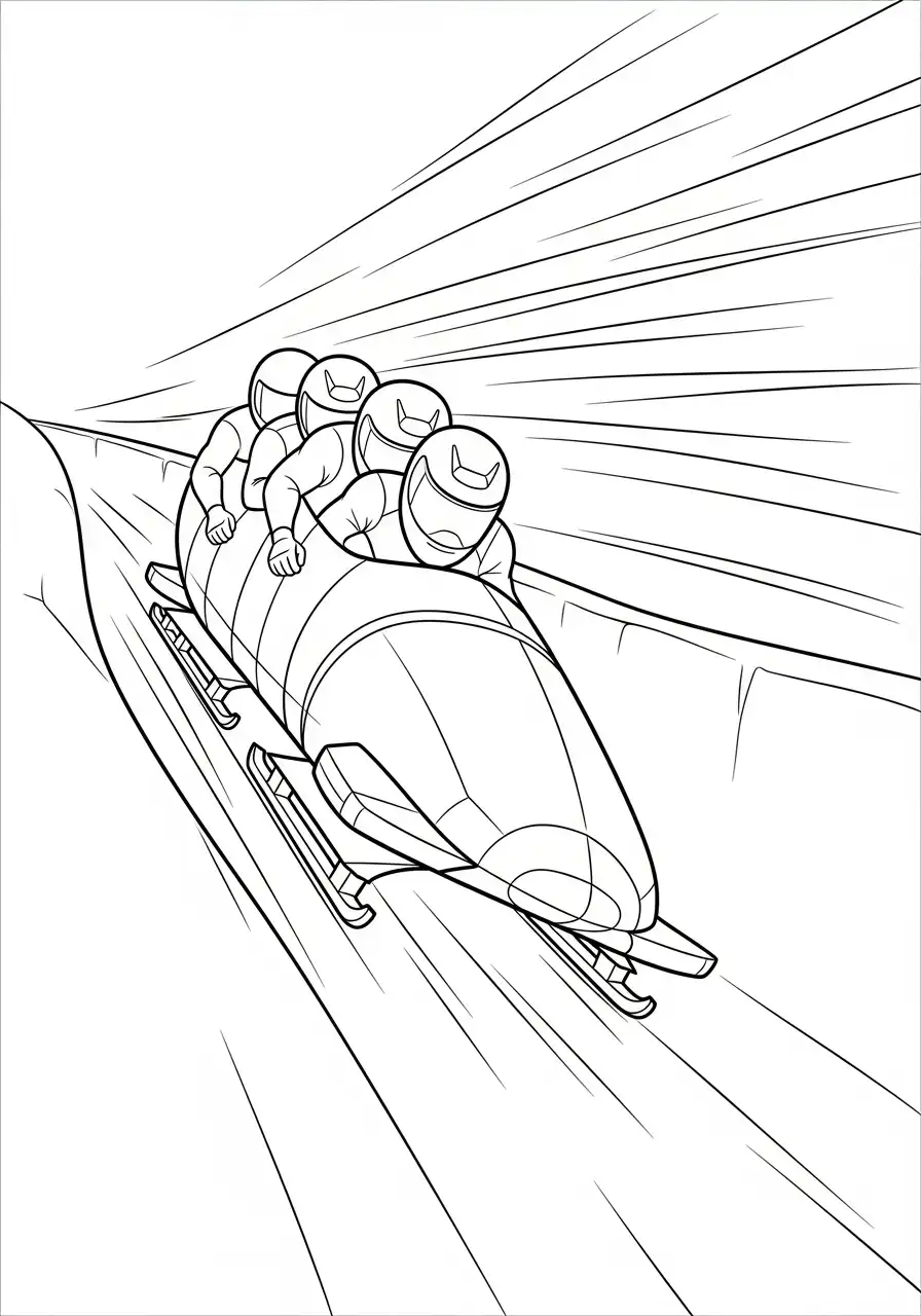 vier mans bobslee afdaling kleurplaat