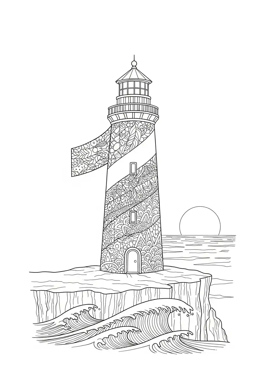 vuurtoren op rots mandala kleurplaat