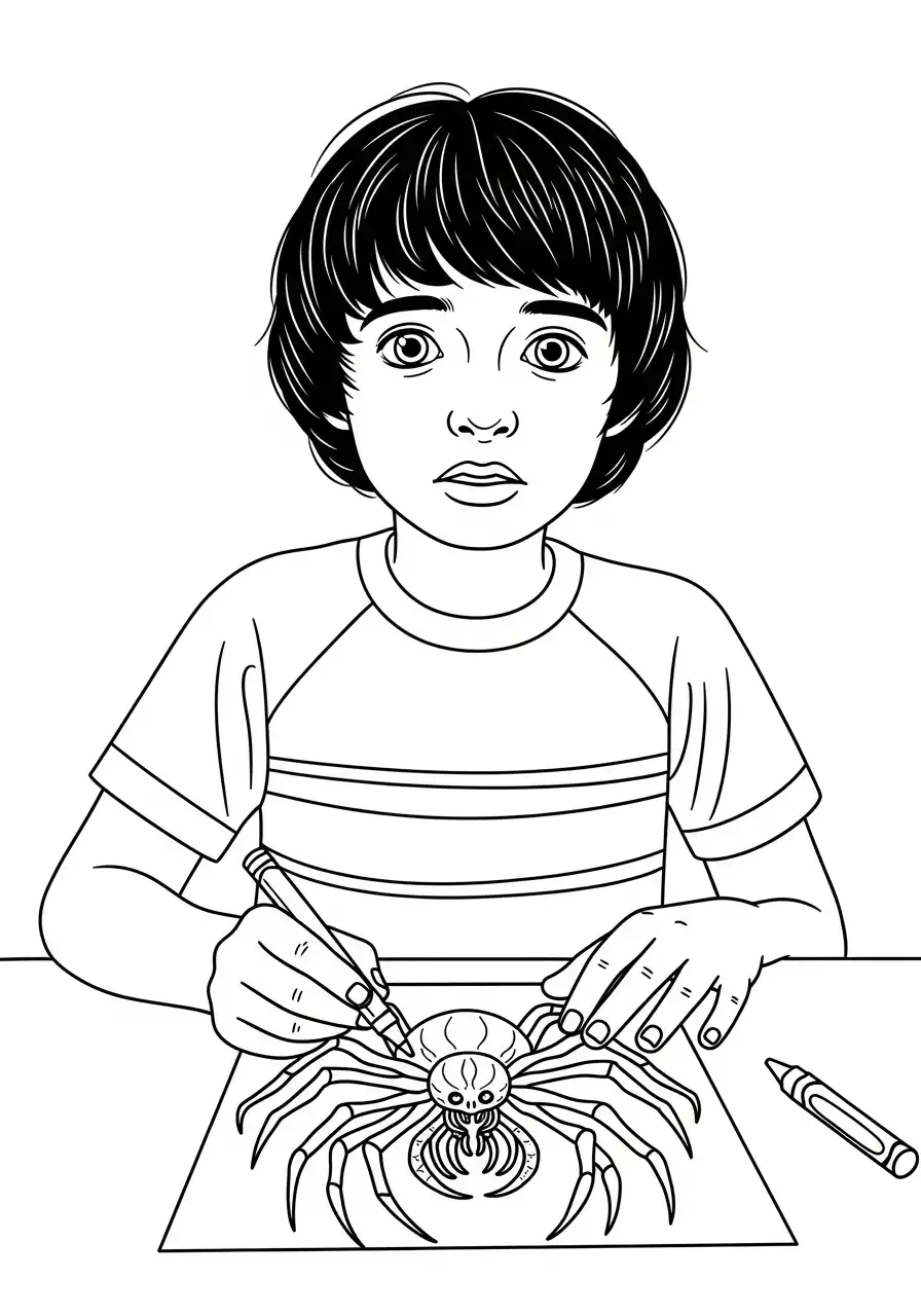 Stranger Things Kleurplaat 8 will byers tekent spinnenmonster kleurplaat