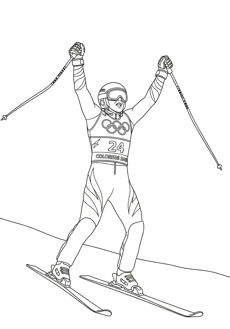 winnende skiër op piste kleurplaat