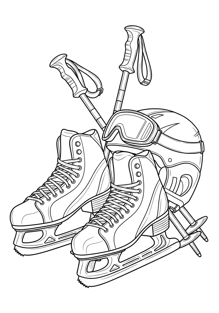 wintersport uitrusting kleurplaat