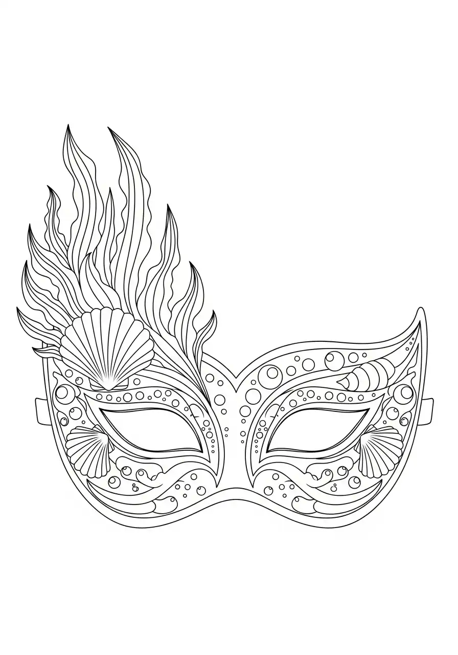 zeethema masker schelpen zeewier kleurplaat