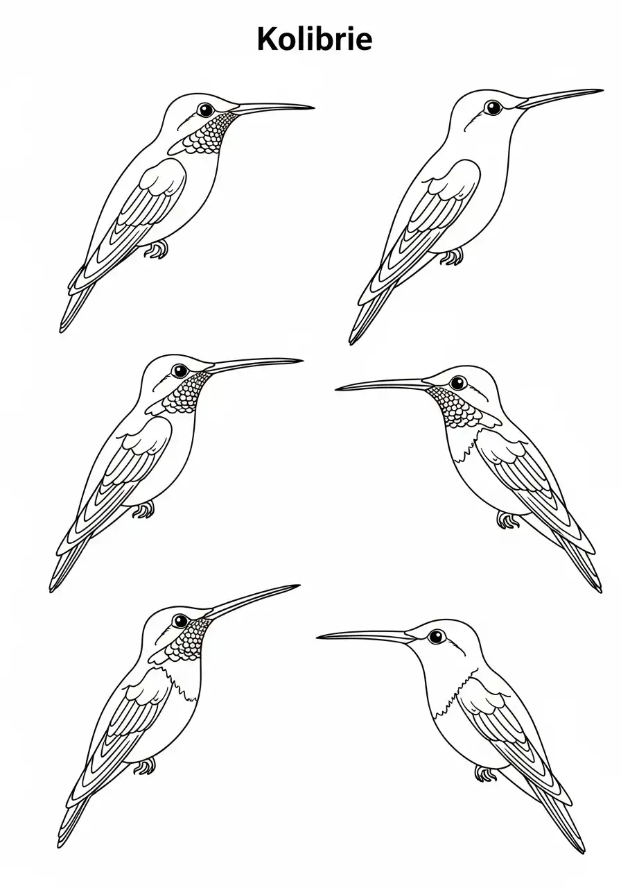 zes kleine kolibries patroon kleurplaat