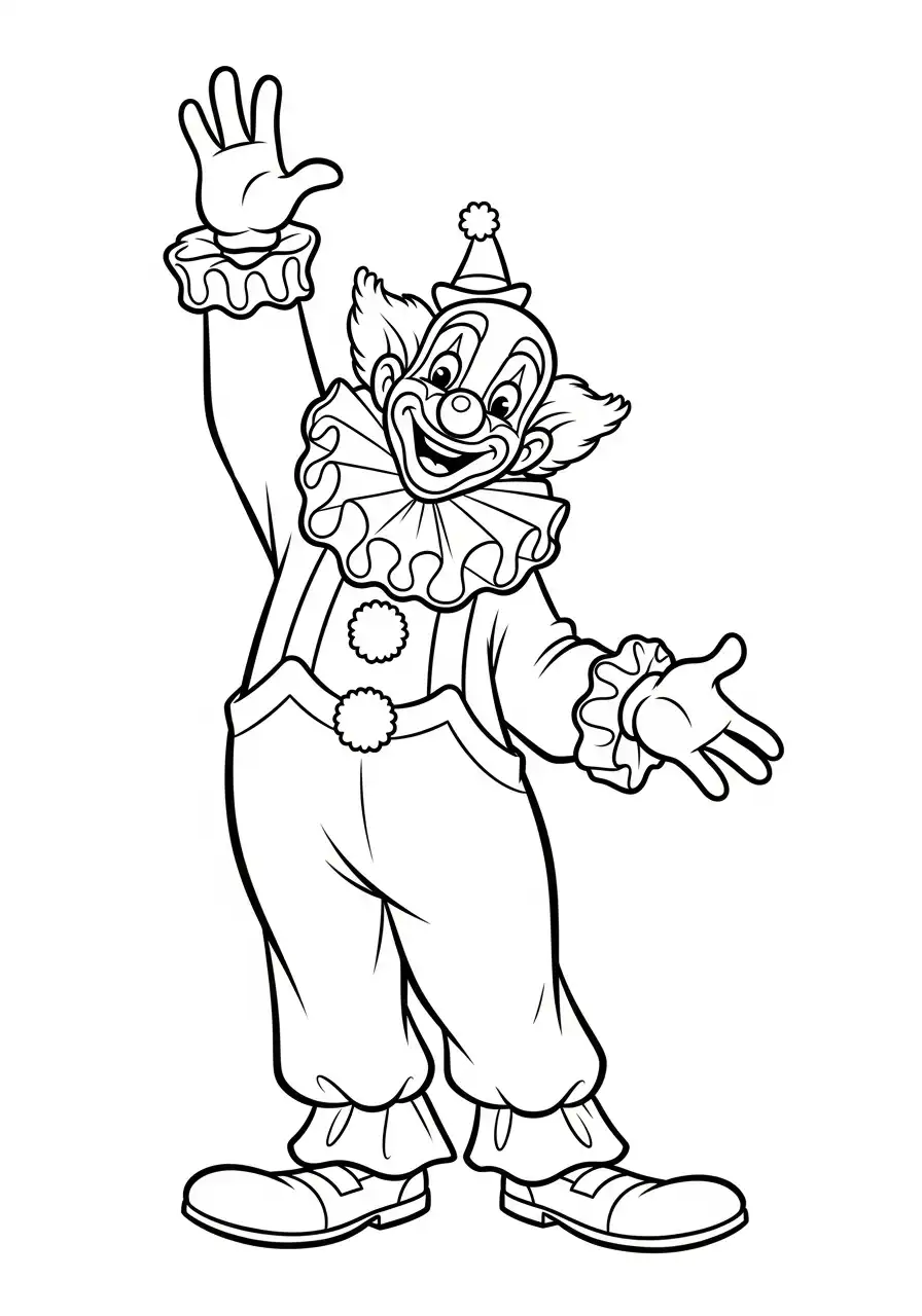 zwaaiende clown kleurplaat