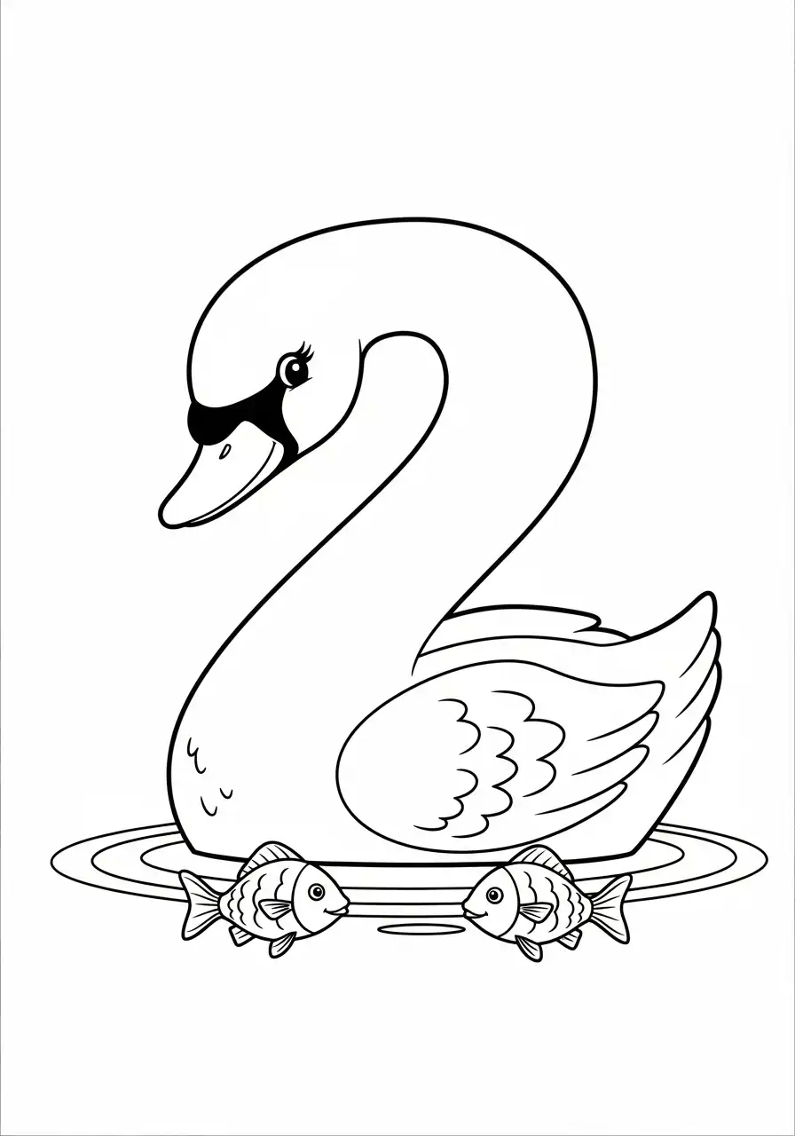 zwaan in vorm van twee met vissen kleurplaat