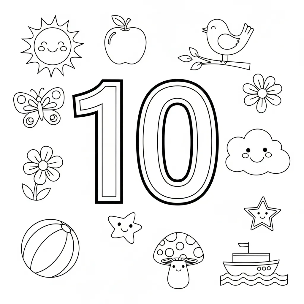 Cijfers 10 Kleurplaat