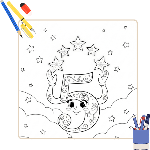 Cijfers 5 Kleurplaat thumbnail