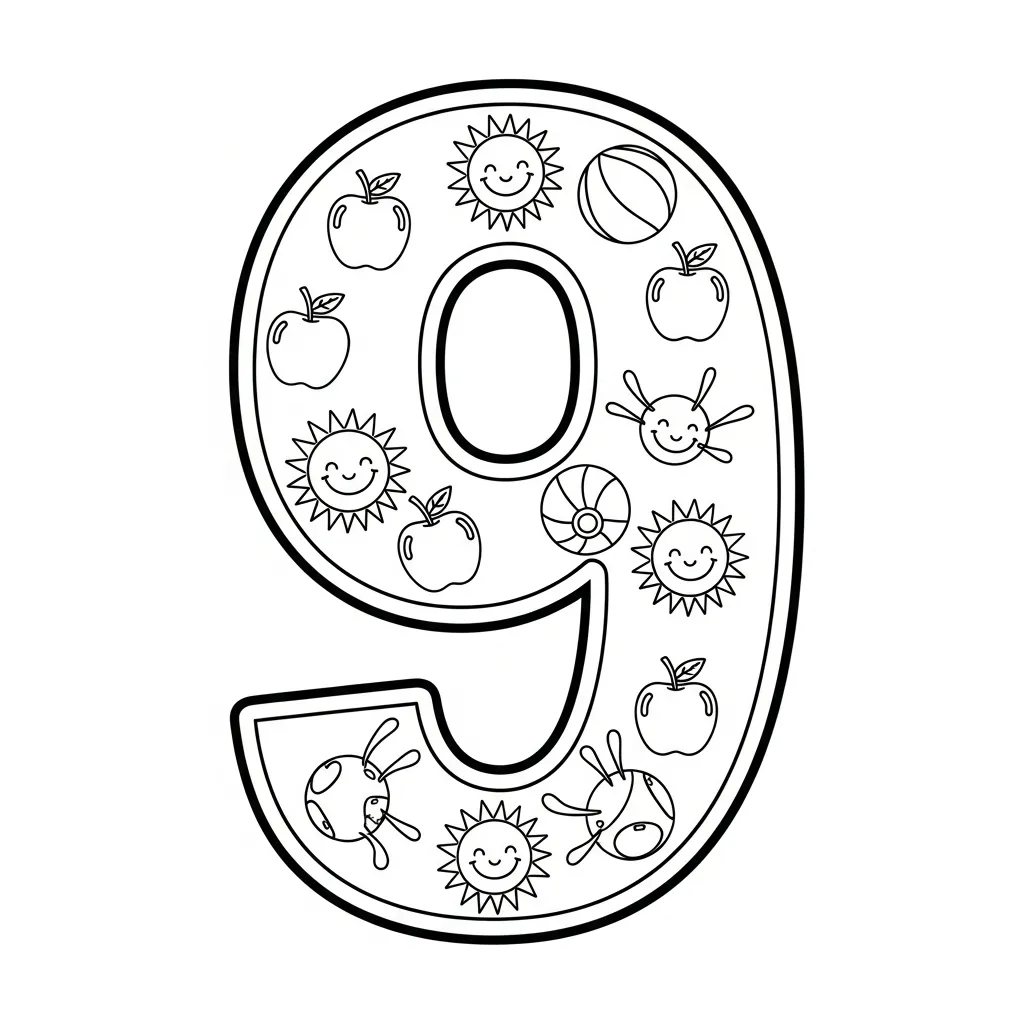 Cijfers 9 Kleurplaat