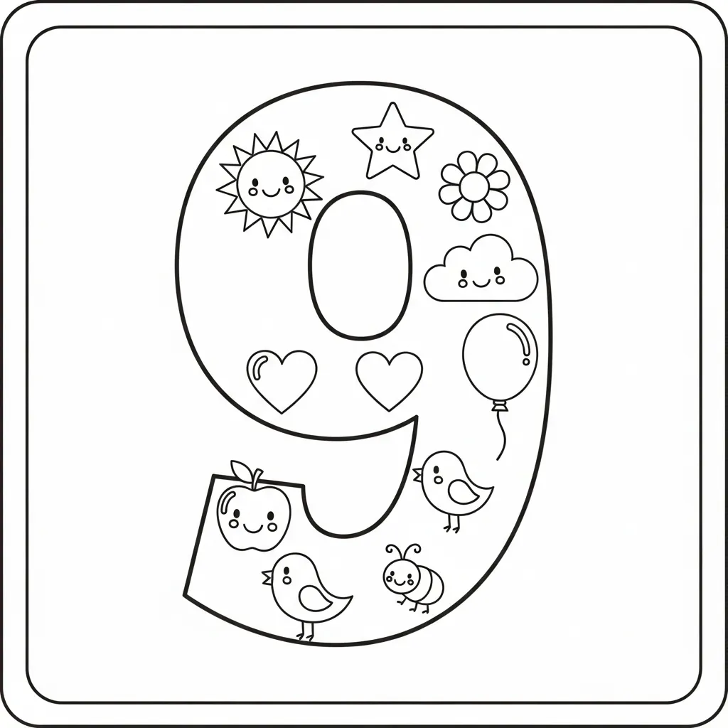 Cijfers 9 Kleurplaat 1