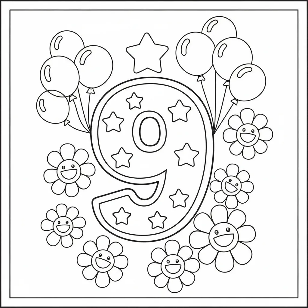 Cijfers 9 Kleurplaat 2