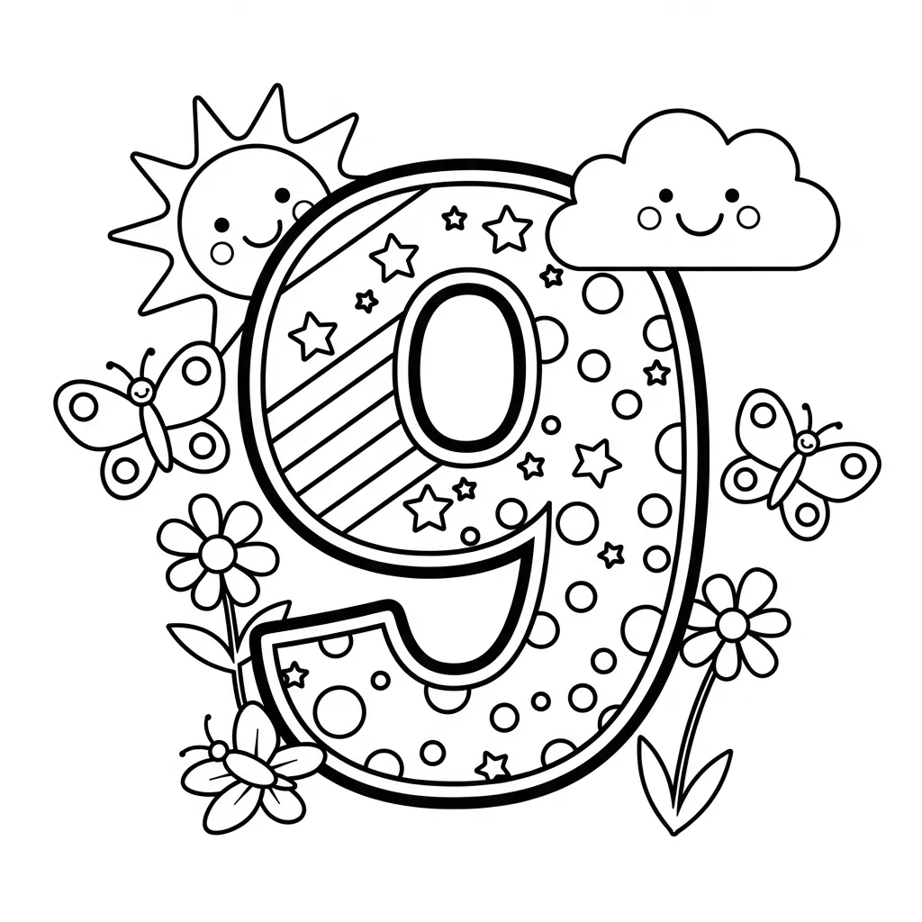 Cijfers 9 Kleurplaat 4