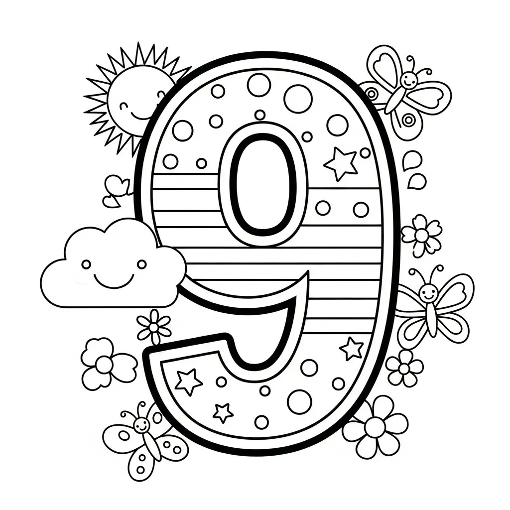 Cijfers 9 Kleurplaat 5