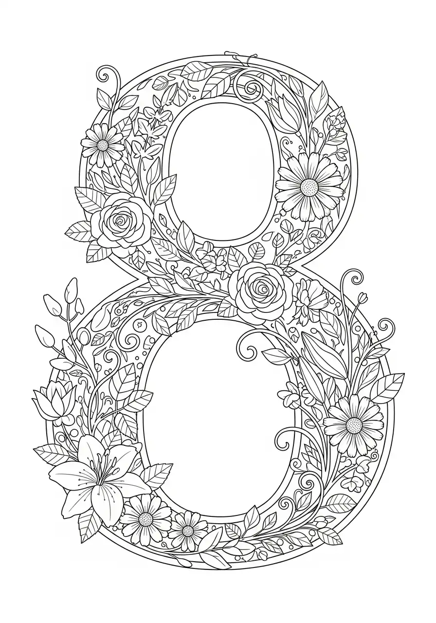 Cijfers 8 Kleurplaat 9 bloemen cijfer 8 mandala kleurplaat