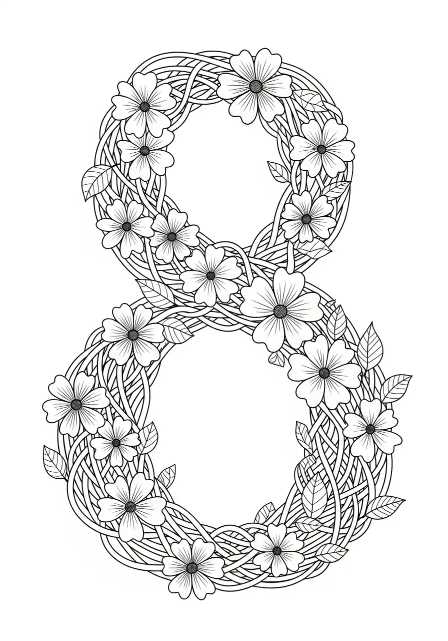 Cijfers 8 Kleurplaat 10 bloemenkrans lente cijfer 8 kleurplaat