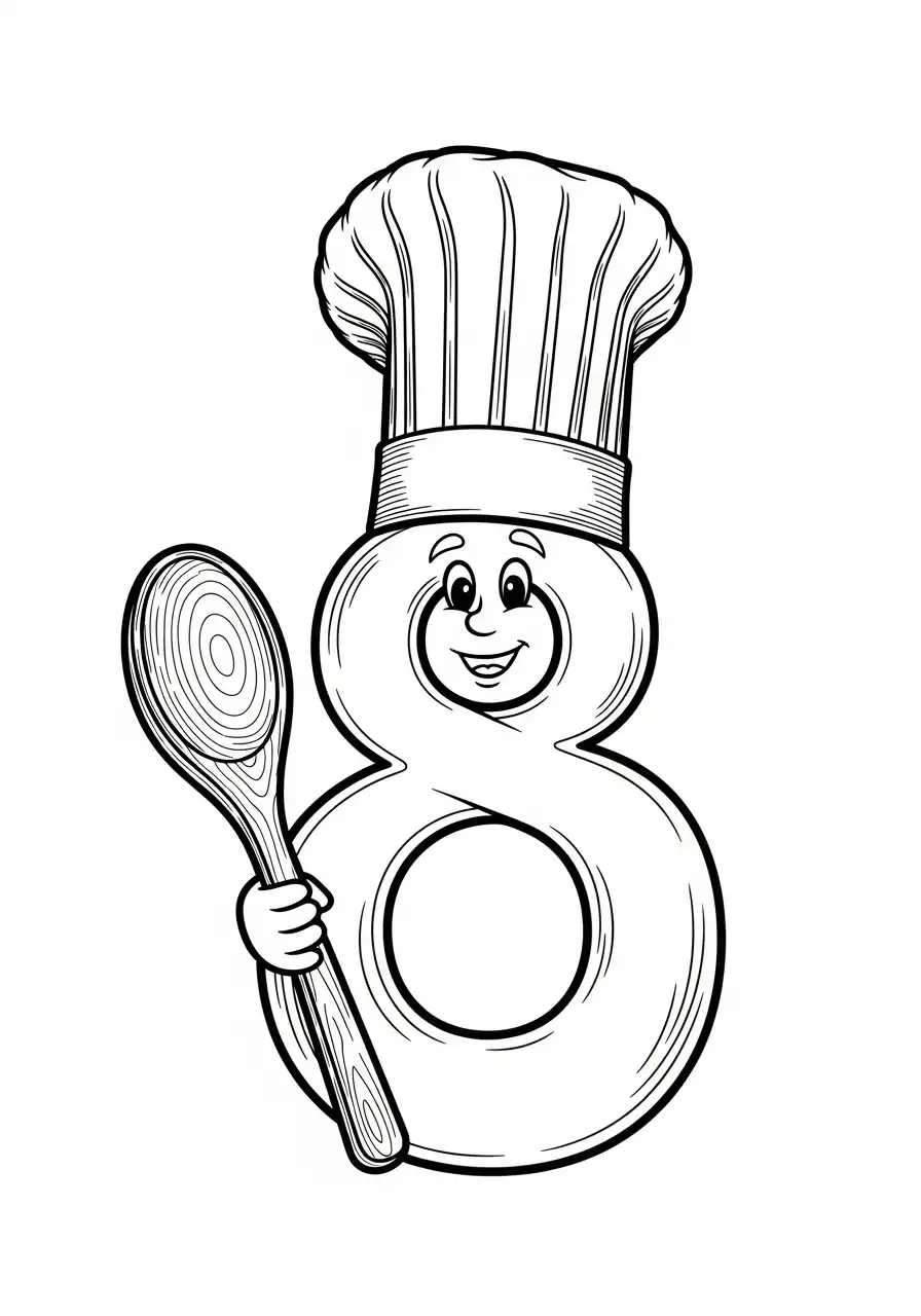 Cijfers 8 Kleurplaat 11 chefkok koksmuts cijfer 8 kleurplaat
