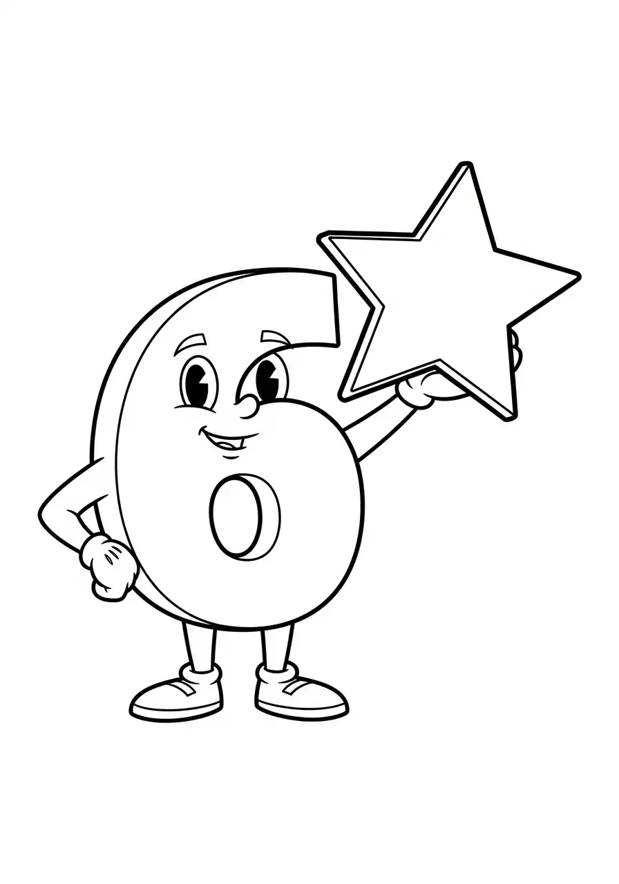 cijfer 6 met ster kleurplaat