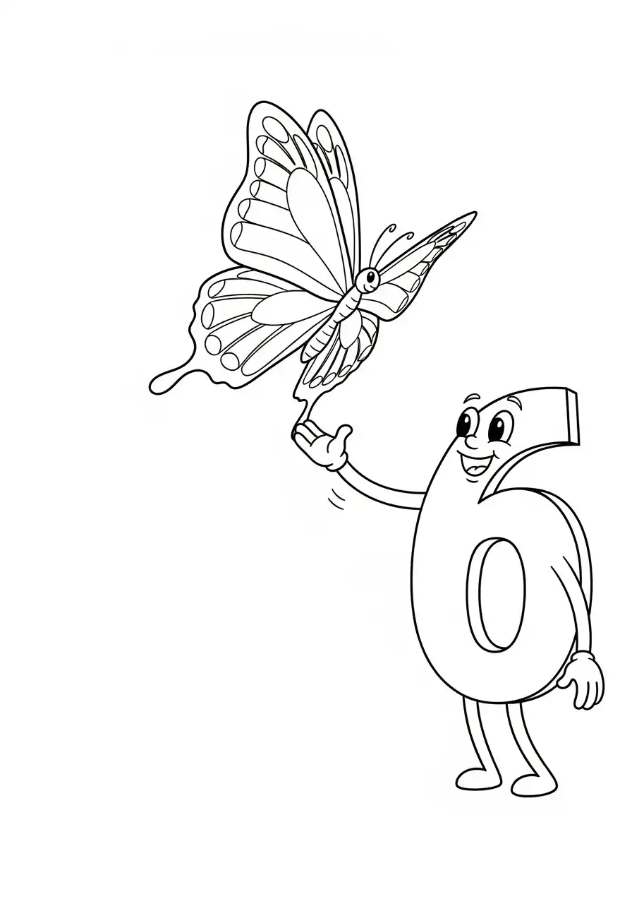 cijfer 6 vriendelijke vlinder kleurplaat