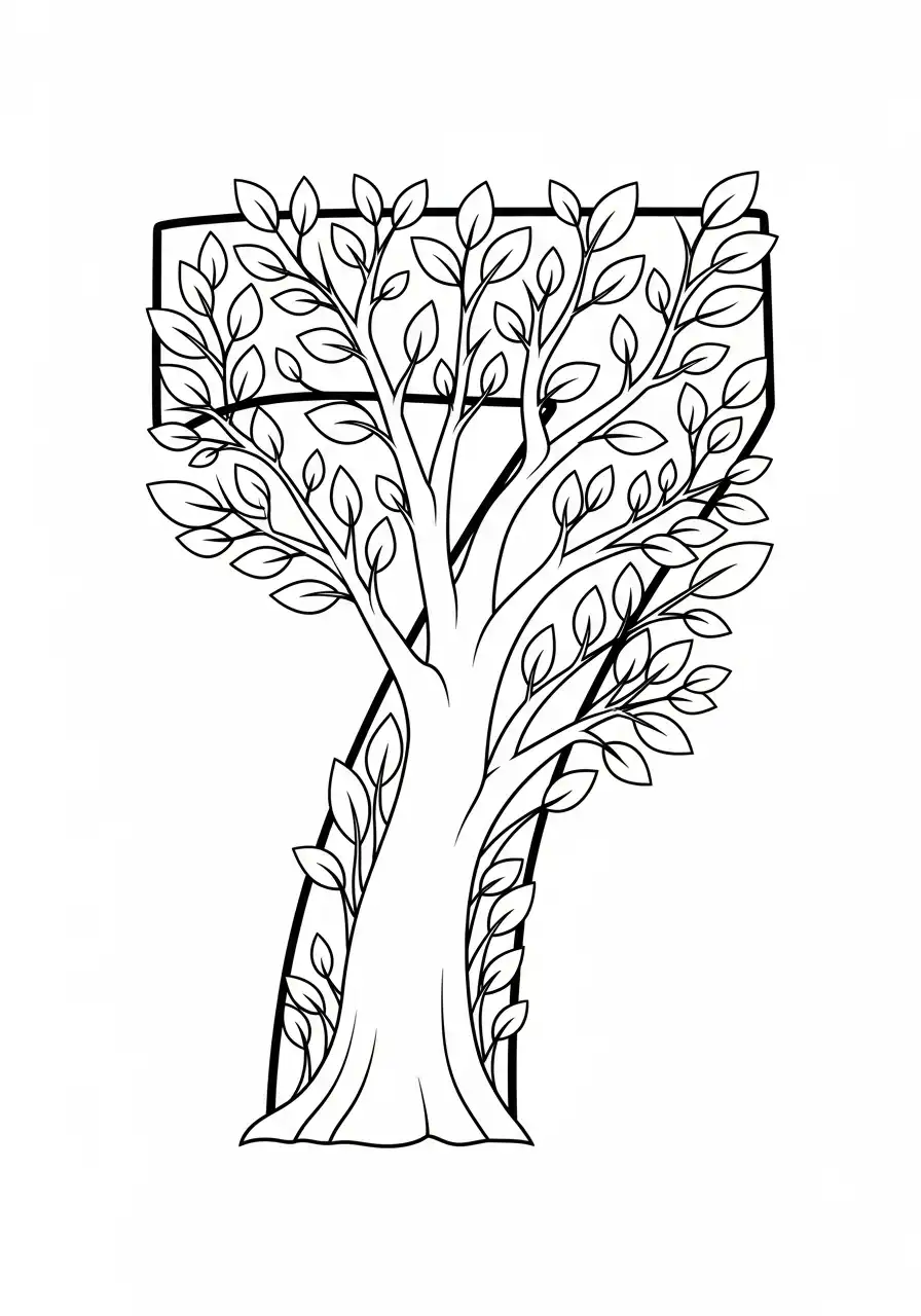 cijfer 7 als groene boom kleurplaat