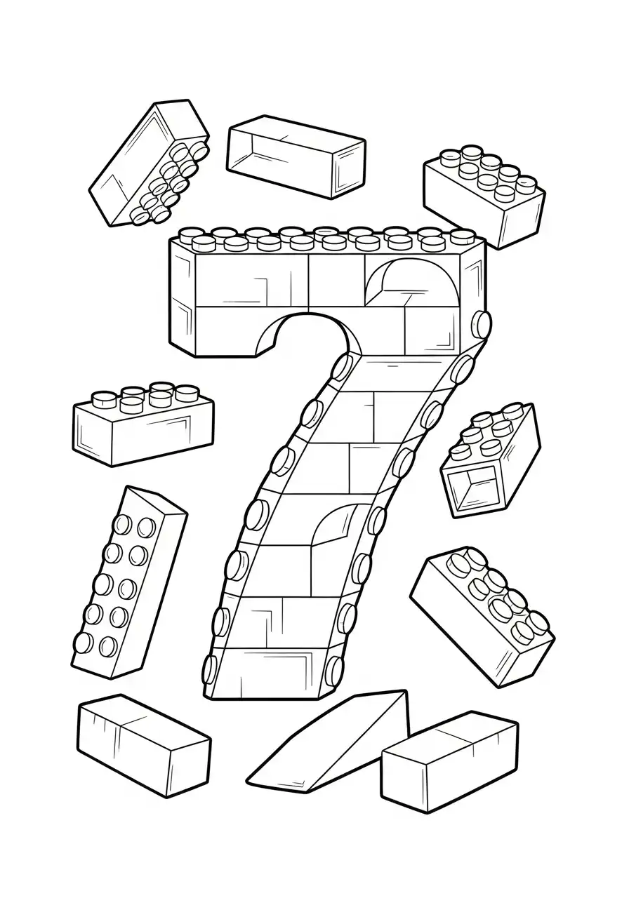 cijfer 7 gemaakt van bouwstenen kleurplaat