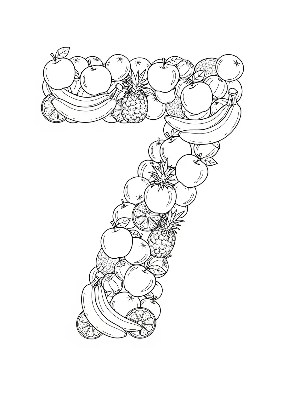 cijfer 7 gemaakt van fruit kleurplaat