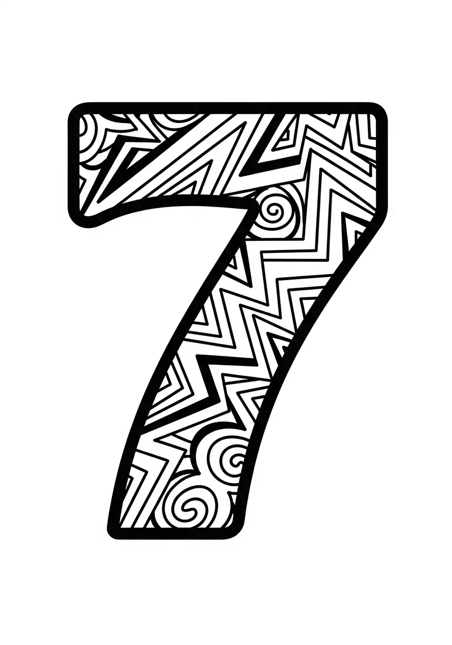 cijfer 7 met abstract patroon kleurplaat