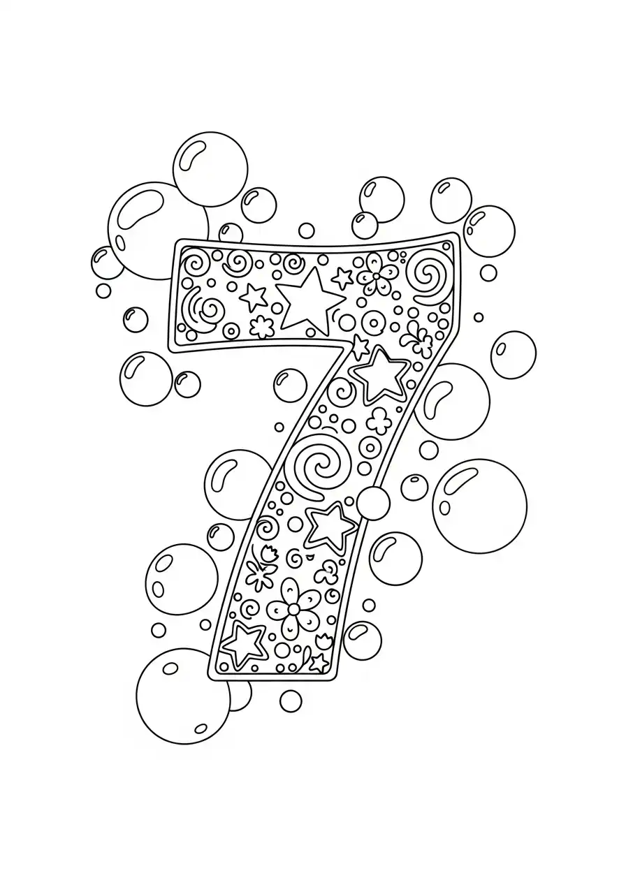 cijfer 7 met bubbels en patronen kleurplaat