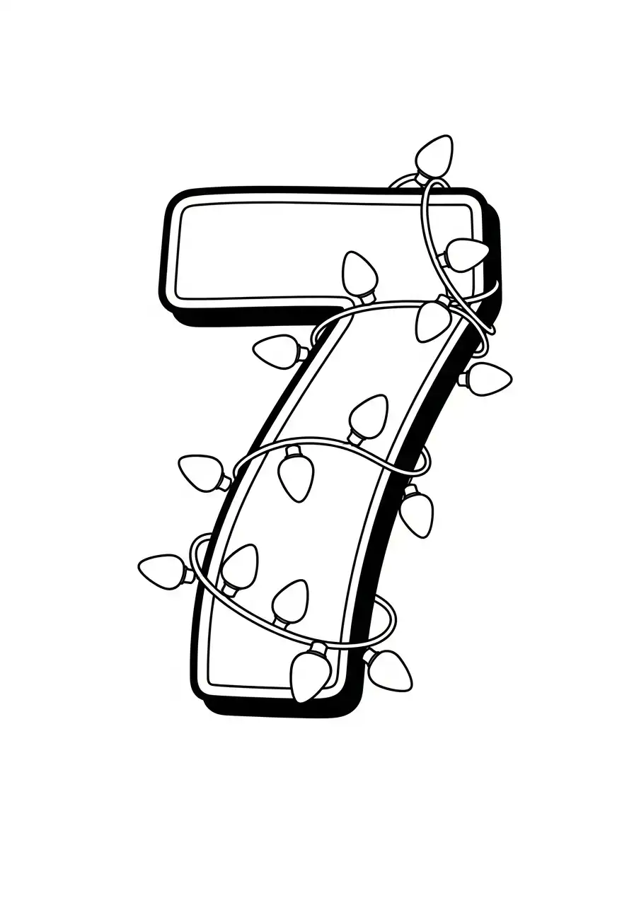 cijfer 7 met kerstverlichting kleurplaat