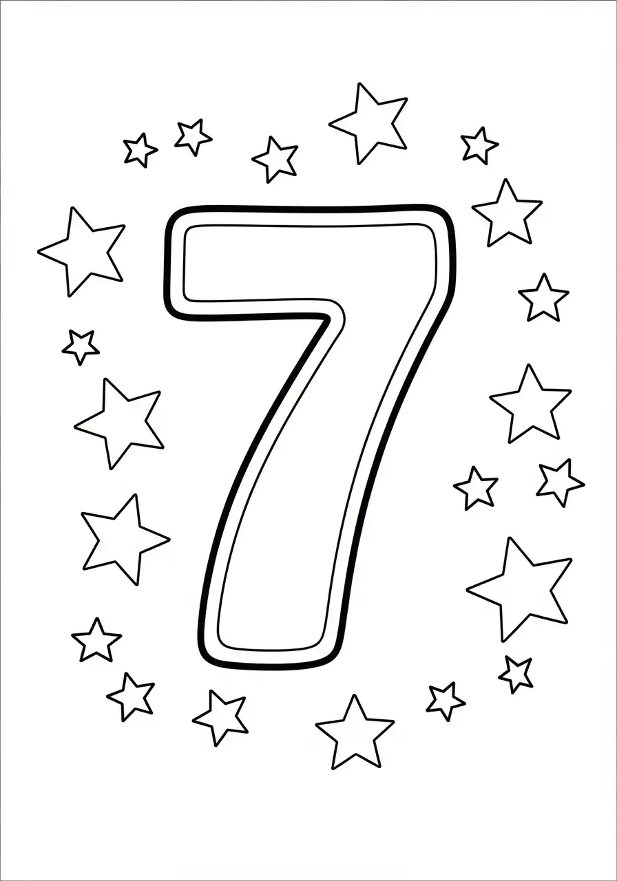 cijfer 7 met sterren kleurplaat
