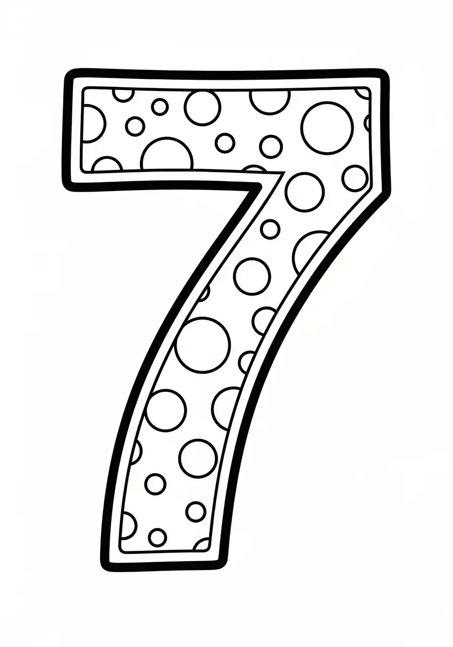 cijfer 7 met stippen patroon kleurplaat