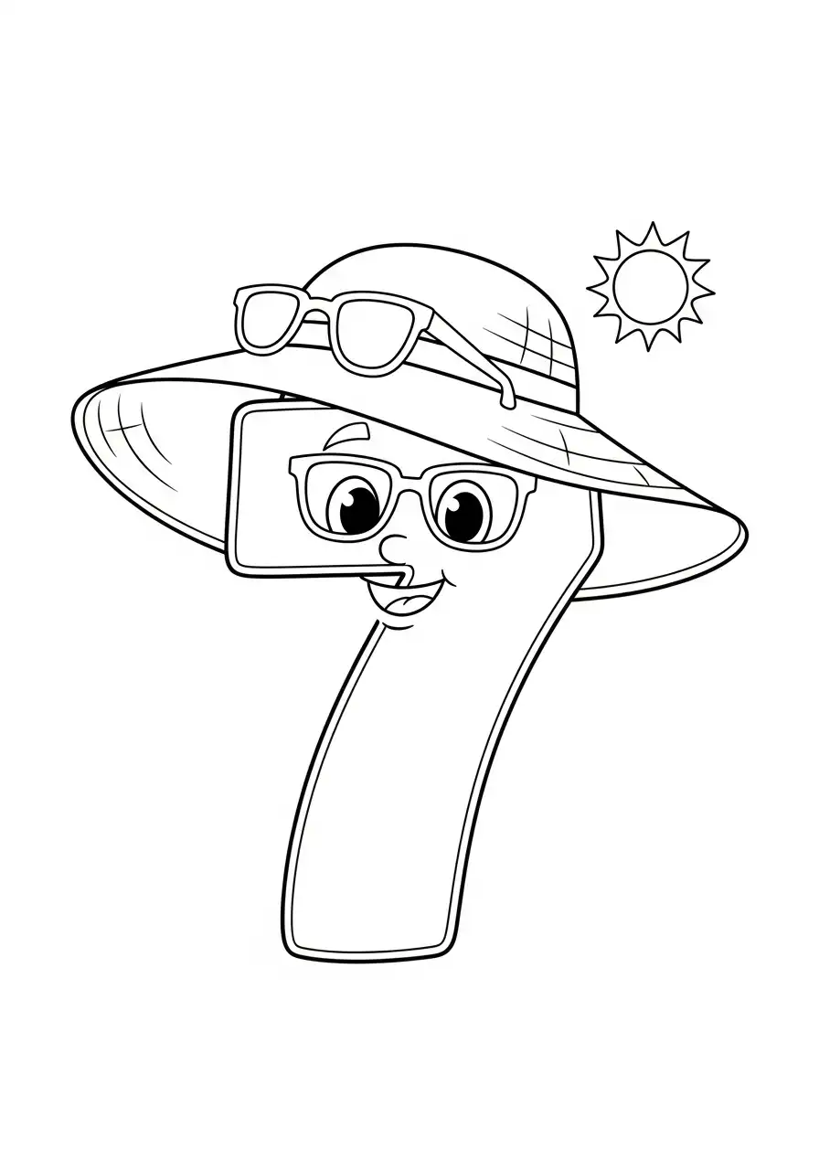 cijfer 7 met zonnehoed en bril kleurplaat