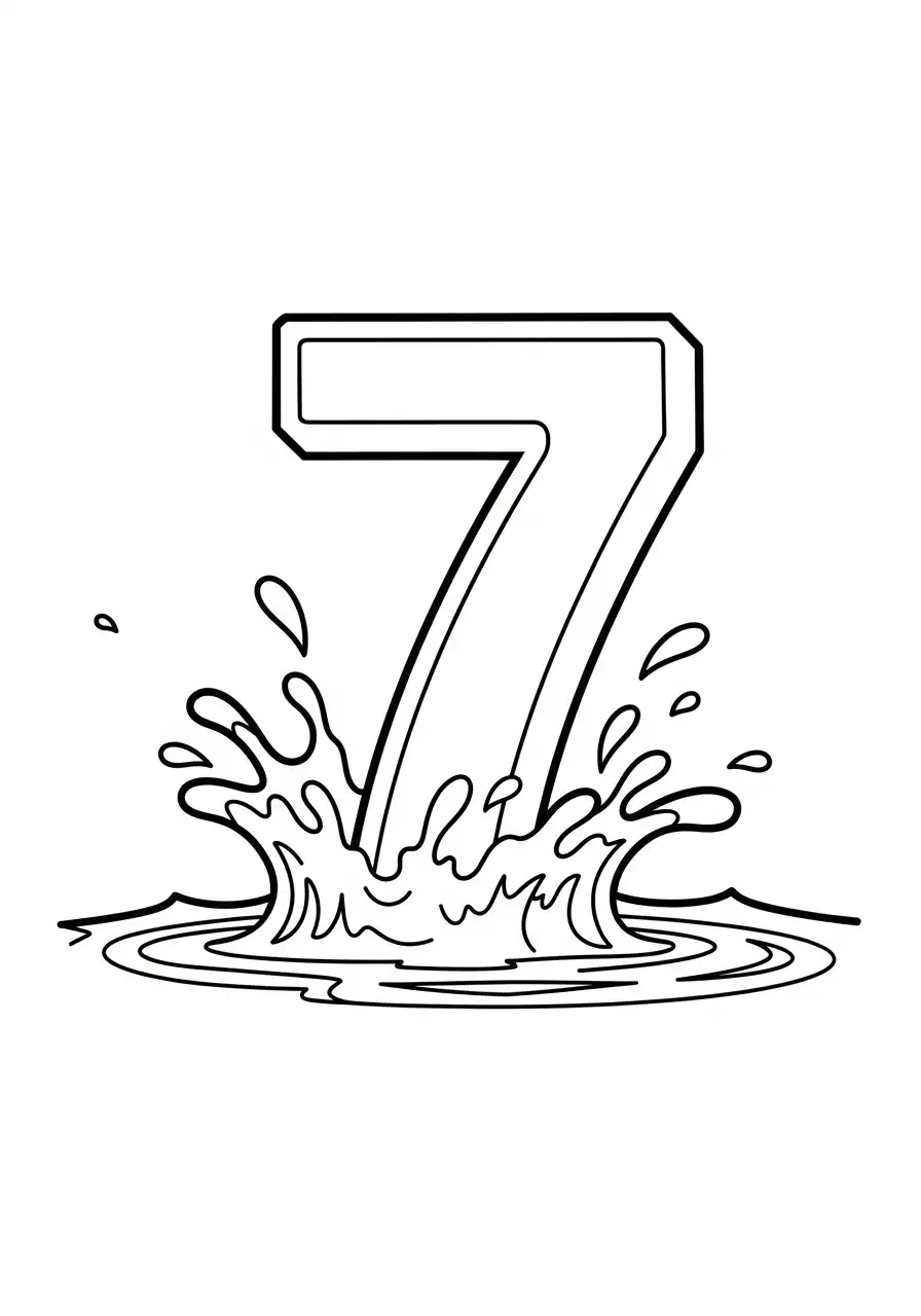 cijfer 7 plonzend in het water kleurplaat