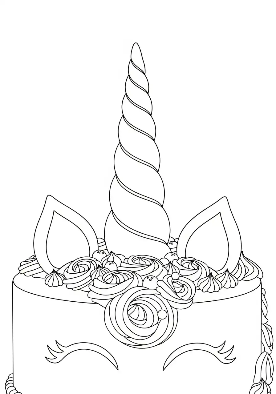 close up eenhoorn taart hoorn kleurplaat