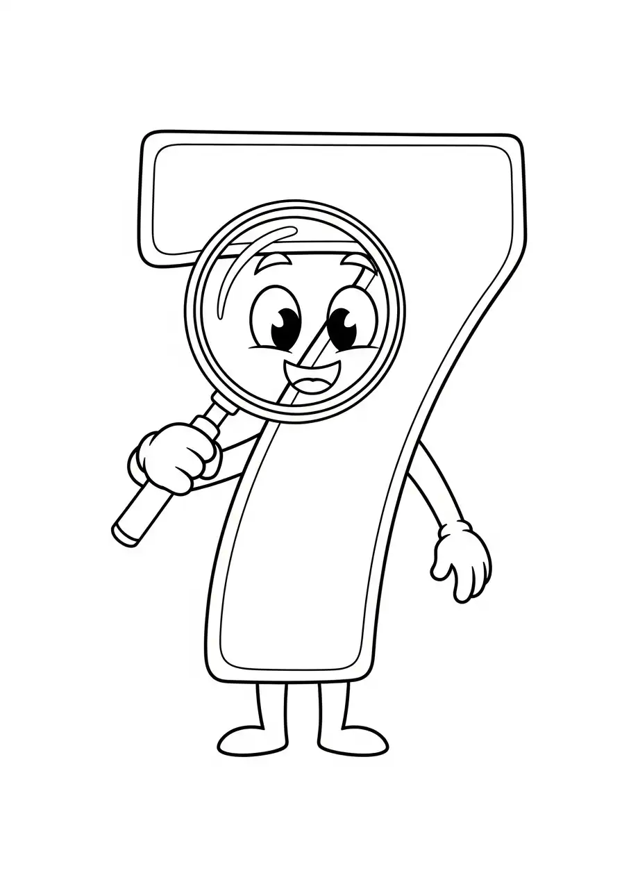 detective cijfer 7 met vergrootglas kleurplaat