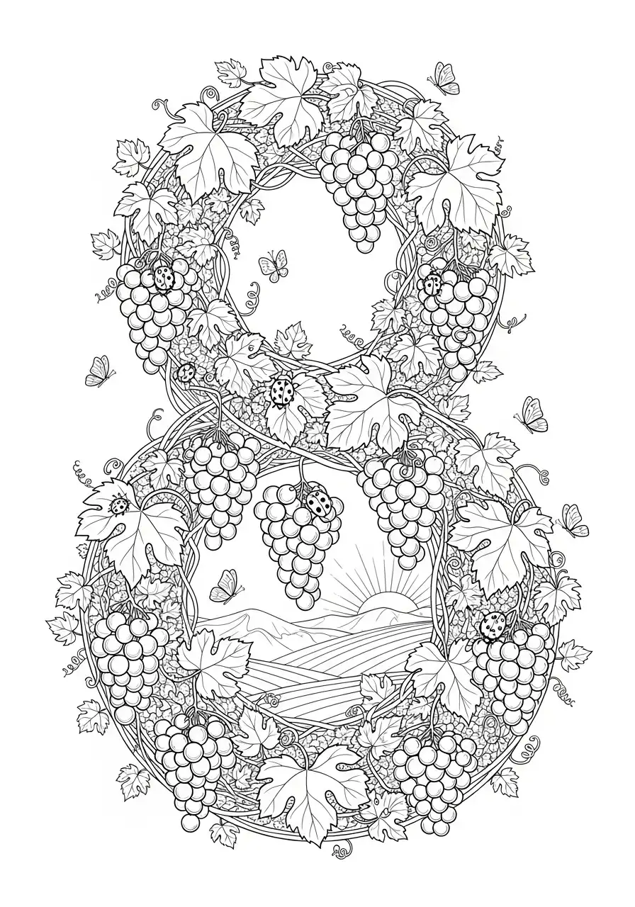 Cijfers 8 Kleurplaat 12 druiven wijngaard natuur cijfer 8 kleurplaat