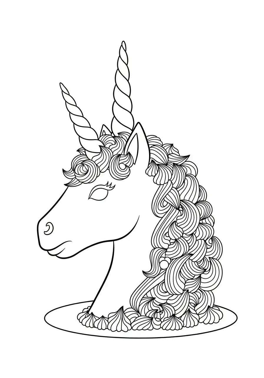 eenhoorn taart hoofd kleurplaat