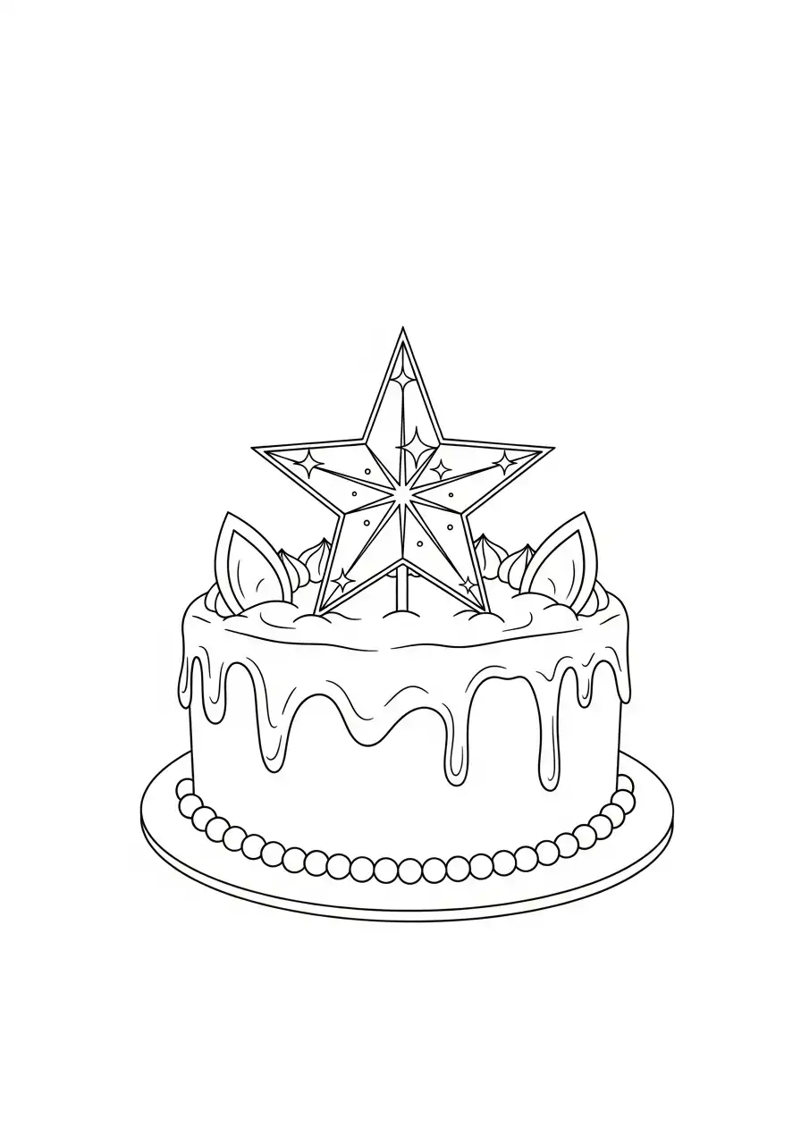 eenhoorn taart met grote ster kleurplaat