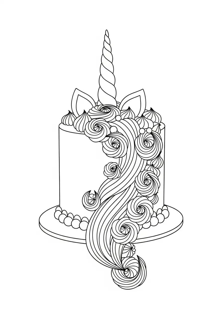 eenhoorn taart met vloeiende glazuur kleurplaat