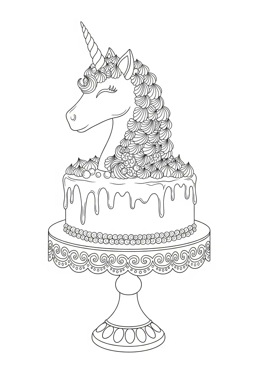 eenhoorn taart op standaard kleurplaat