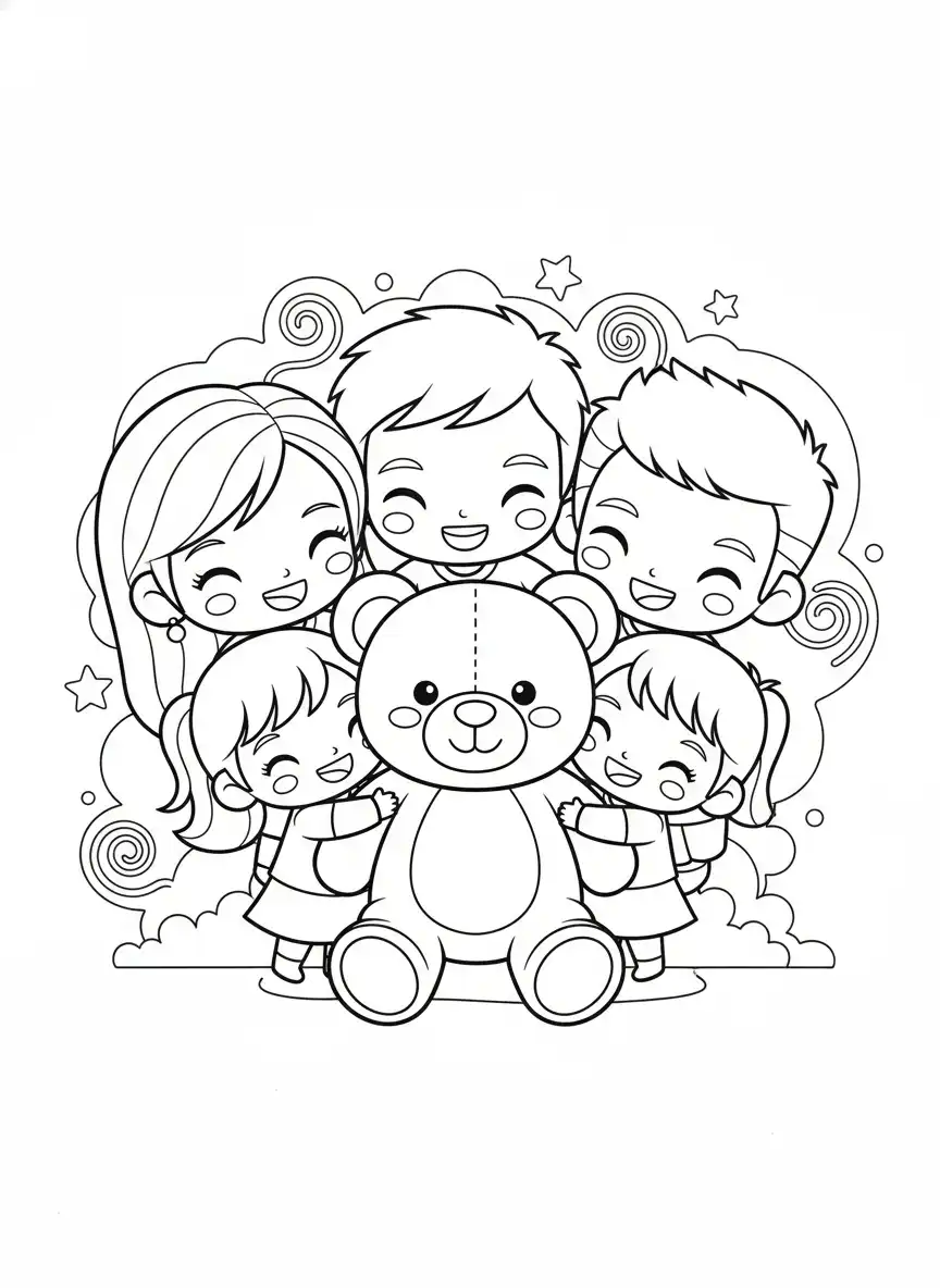 familiedag knuffelen met teddybeer kleurplaat