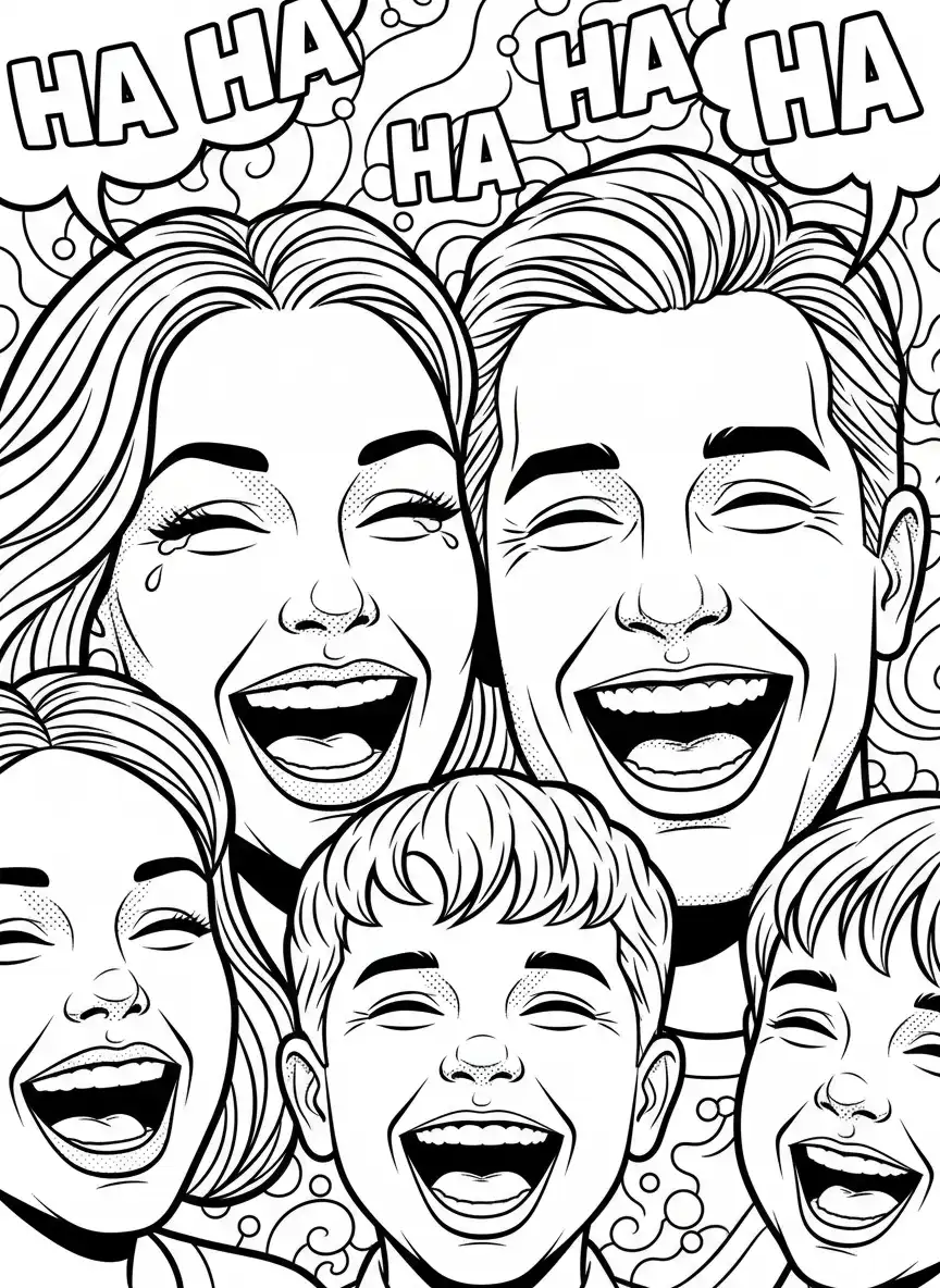 familiedag lachend gezin kleurplaat