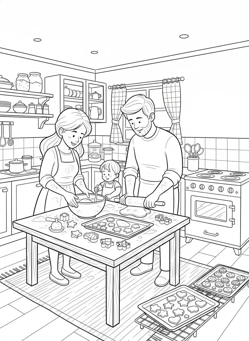 familiedag samen bakken keuken kleurplaat