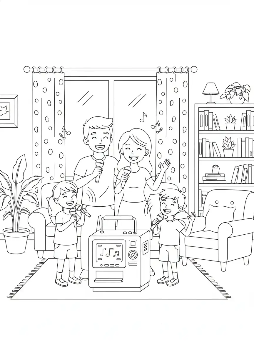 familiedag samen karaoke zingen kleurplaat