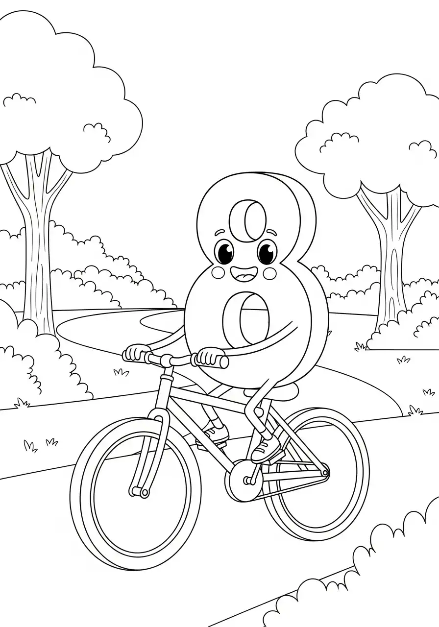 Cijfers 8 Kleurplaat 14 fietsen park cijfer 8 poppetje kleurplaat