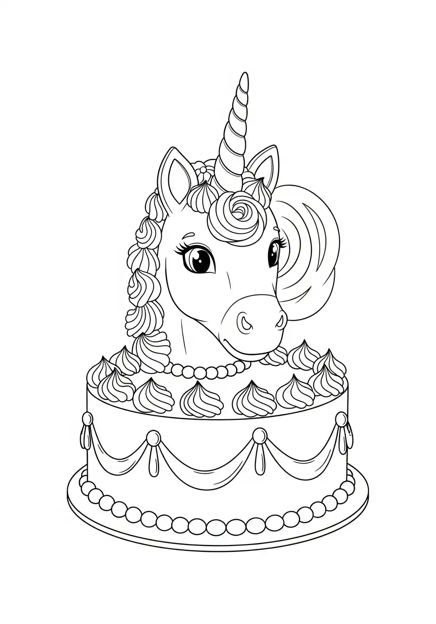 gedetailleerde eenhoorn taart decoratie kleurplaat