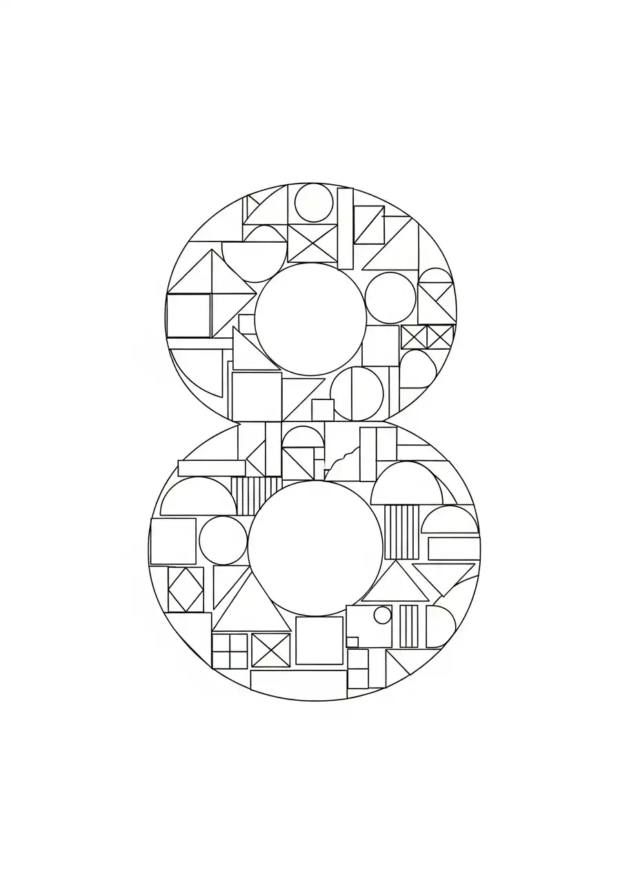 Cijfers 8 Kleurplaat 16 geometrische vormen cijfer 8 kleurplaat