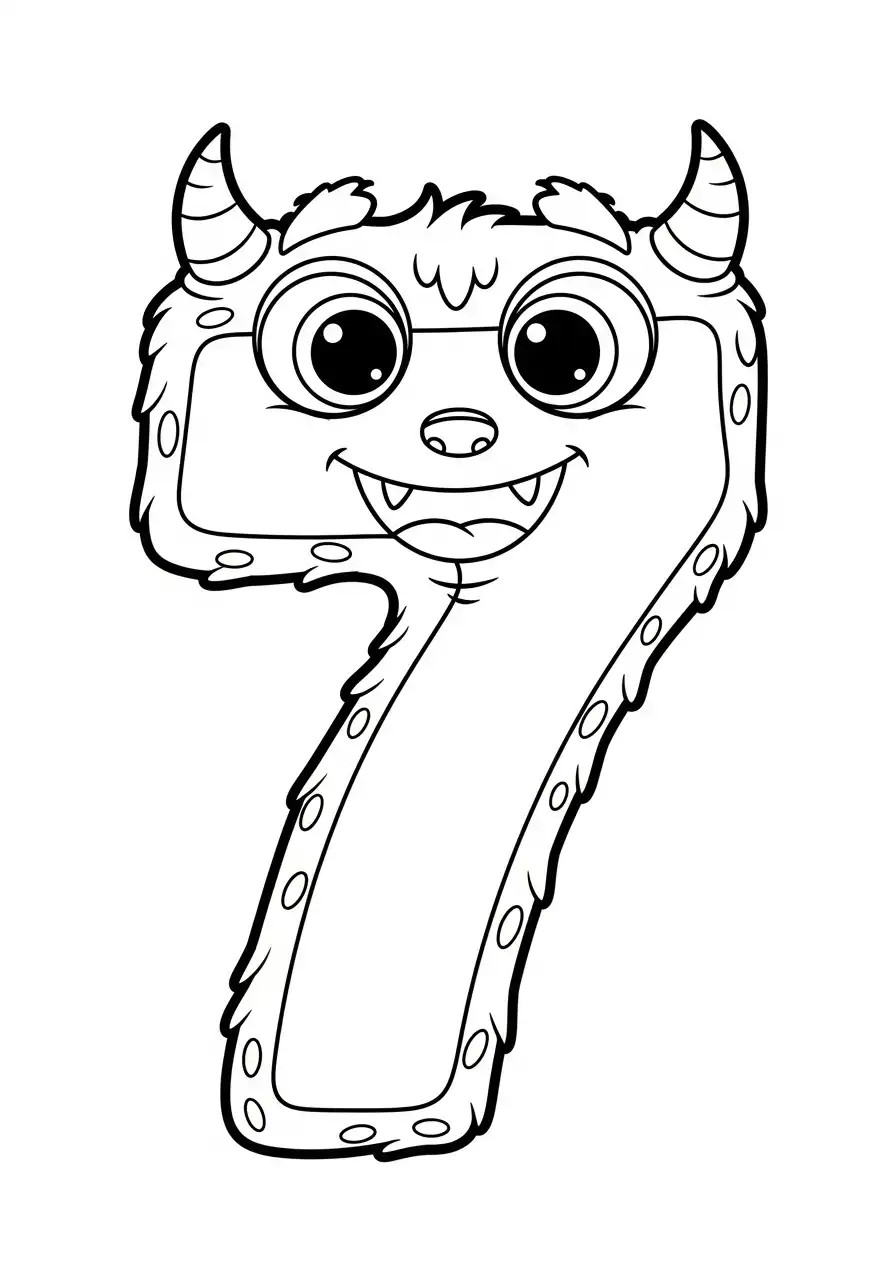 grappig monster cijfer 7 kleurplaat