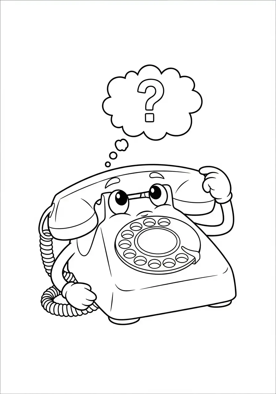 grappige retro telefoon met vraagteken kleurplaat